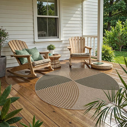 Lahome Enfys Modern Rainbow Round Rug, 6ft Easy Jute Circle Patio Rug Washable - Image 5