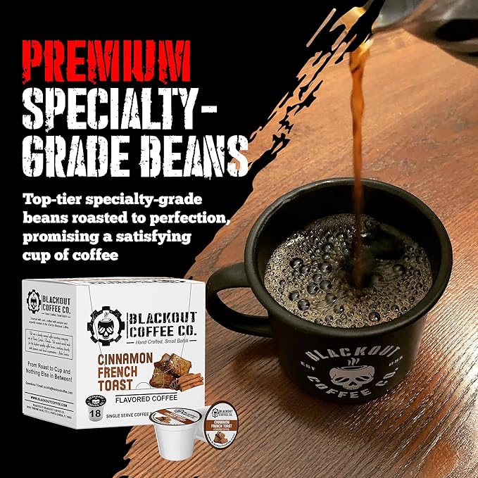 Blackout Coffee Cinnamon French Toast Flavored Pods - Freshly Roasted in the USA - K-Cup Compatible Single-Serve Coffee Pods (18 Count)