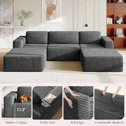 Vesgantti 119" Oversized U-Shaped Modular Sectional Sofa, Corduroy Cloud Couch - Image 7