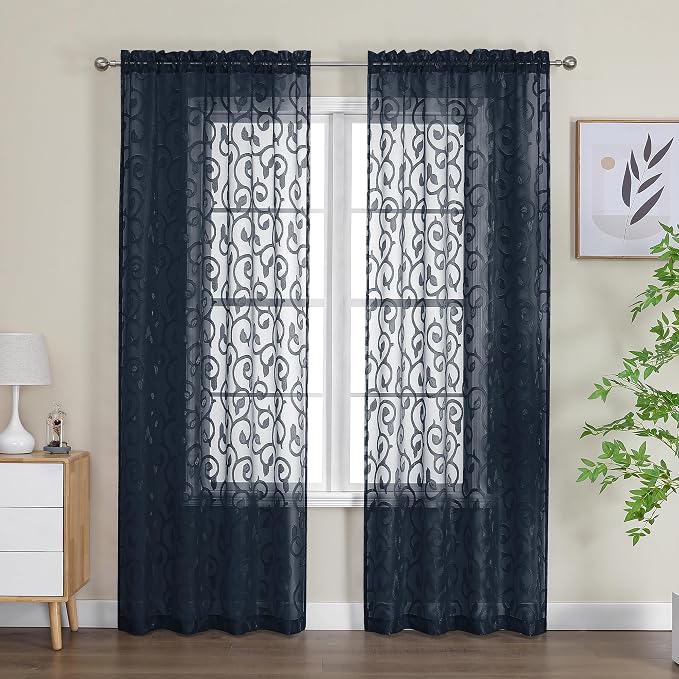 Furman Navy Blue Semi Sheer Curtains 72 inches Long - Image 2