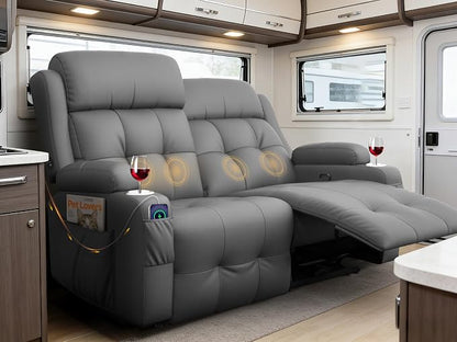 Reclining Loveseat, 55.1" RV PU Leather Wall Hugger Recliner Love Seats Sofa by FurgattiEnjoyYourLife