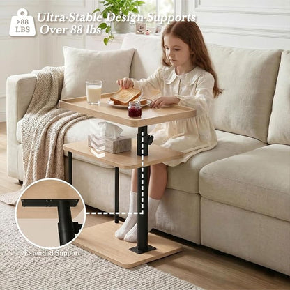 Faesun C Table End Table Adjustable Height, 360°Swivel TV Tray Table - Image 7