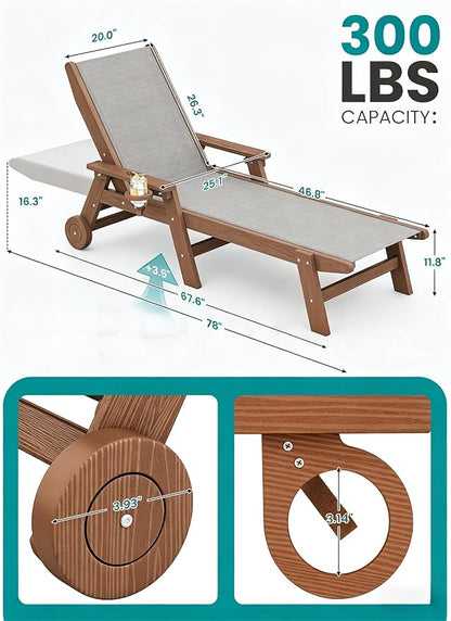 SERWALL Textilene Patio Chaise Lounge Chair Set of 2, 5 Positions Outdoor - Image 2