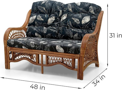 Malibu Lounge Loveseat Sofa Natural Rattan Wicker Handmade Design, Colonial - Image 2