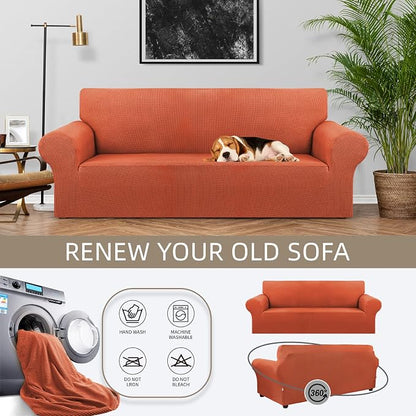 Stretch Couch Covers for Sofa, 3 Cushion Slipcover, Pureed Pumpkin | 1-Piece - Image 3