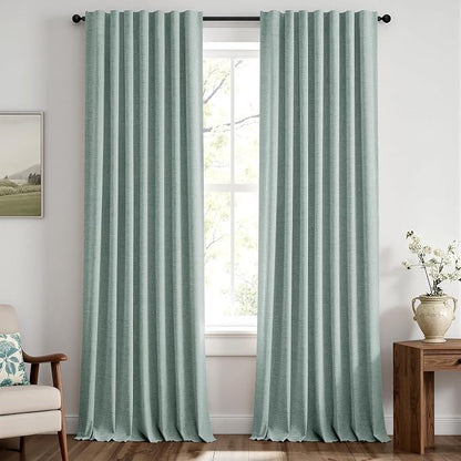 MIULEE 100% Blackout Linen Curtains 42 x 96 Inch Seafoam Green 2 Panels | by MIULEE