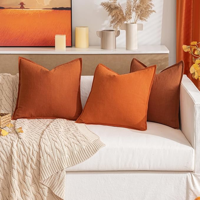 MIULEE Decorative Linen Pillow Covers 18x18 Inch Rust | Boho Farmhouse​ ​Fall - Image 7