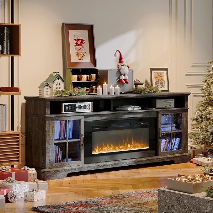 70" Fireplace TV Stand, Modern Entertainment Center - Image 2