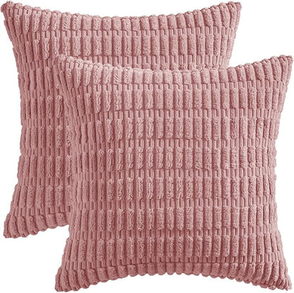 MIULEE Corduroy Decorative Throw Pillow Covers 18x18 Blush Pink Pack of 2 | - Image 6