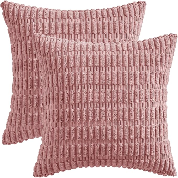 MIULEE Corduroy Decorative Throw Pillow Covers 20x20 Blush Pink Pack of 2 | - Image 6