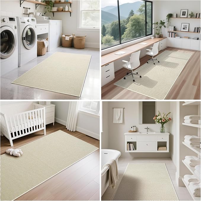 Hallway Runner Rug Extra Long Kitchen Runner Washable Beige 2x8 ft | Boho Woven - Image 8