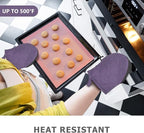 1 Pair Short Oven Mitts - Silicone Kitchen Oven Gloves High Heat Resistant 500℉, Mini Oven Mits with Non-Slip Grip Surfaces and Hanging Loop for BBQ, Baking, Cooking and Grilling (Purple)
