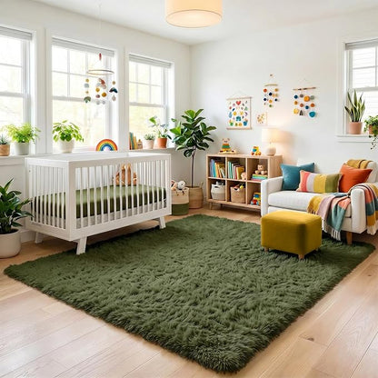 Amdrebio Olive Green Shaggy Area Rug 5x7 - Image 6