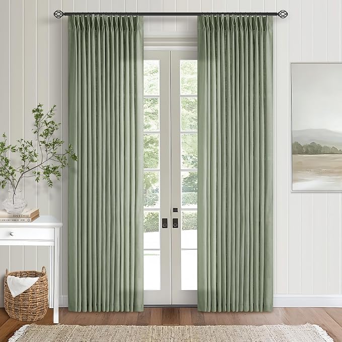 Sage Green Pinch Pleated Linen Light Filtering Curtains 80 Inches Long | Semi by Twodrapes