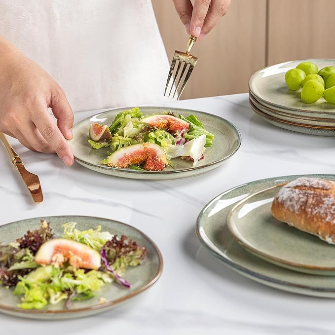 AmorArc Ceramic Dinner Plates Set of 6,10.5 Inch Handmade Reactive Glaze Stoneware Plates,Rustic Shape Dinnerware Dish Set for Kitchen,Microwave & Dishwasher Safe,Scratch Resistant-Reactive Color
