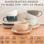 Mora Ceramic Latte Art Mug With Saucer - 10.5 oz, Round Bottom For Perfect Pours - Cafe Cups for Cappuccino, Espresso, Coffee, Tea etc - Porcelain Set for Baristas, Great Gift - Chai Latte