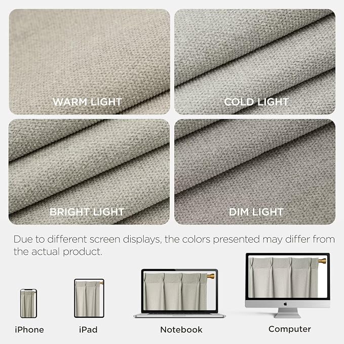 Joydeco Greyish White Pinch Pleated Thick Linen Curtains 96 Inch Long 2 Panel - Image 6