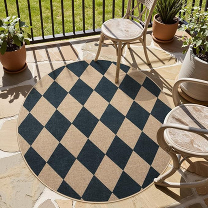 Lahome Checkered Easy Jute Round Rug 4ft, Outdoor Entryway Rug Washable | Black - Image 3