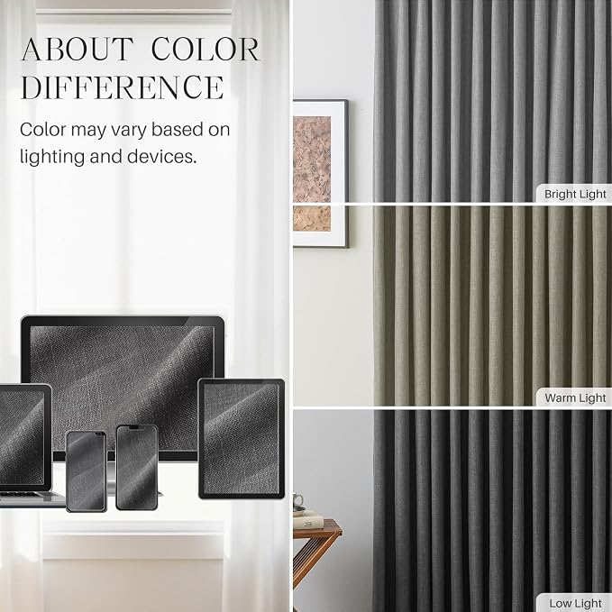 Pinch Pleated Linen Curtains 100% Blackout 63 Inches Long - Image 9