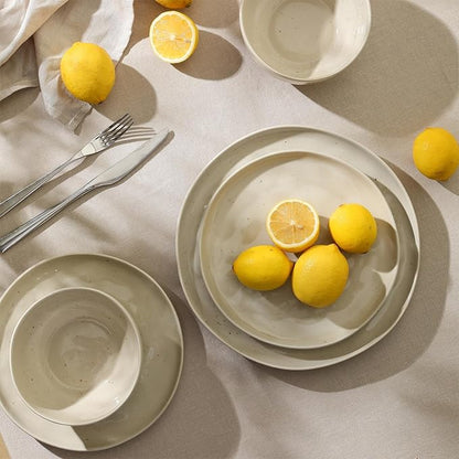 Stone Lain Mirella 4-Piece Dinner Plate Set Stoneware, Dishwasher and Microwave Safe, Beige