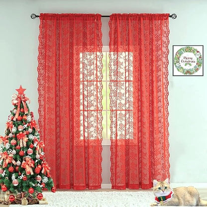 YJ YANJUN Vintage Lace Curtains 90 Inches Long 2 Panels - Image 2