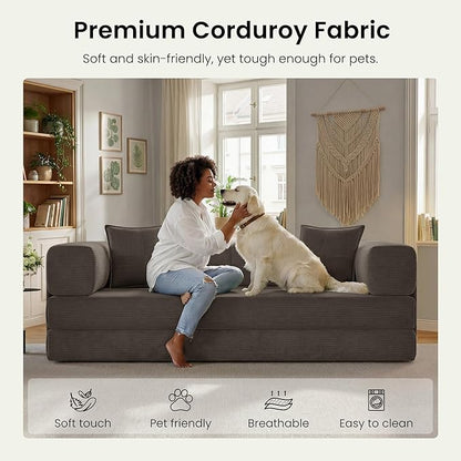 78.8" Convertible Futon Sofa Bed, Corduroy Futon Couch - Image 6
