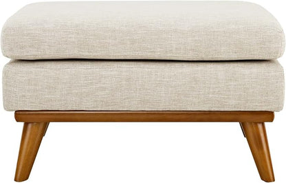 Modway Engage Mid-Century Modern Upholstered Fabric Ottoman in Beige - Image 6