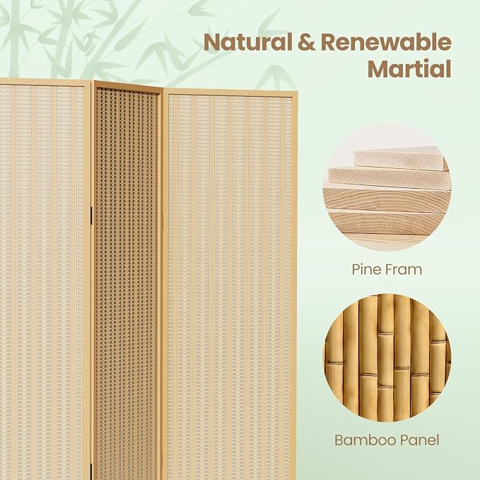 8 Panel Room Divider and Extra Wide Folding Privacy Screen, Bamboo Room Divider - Image 3