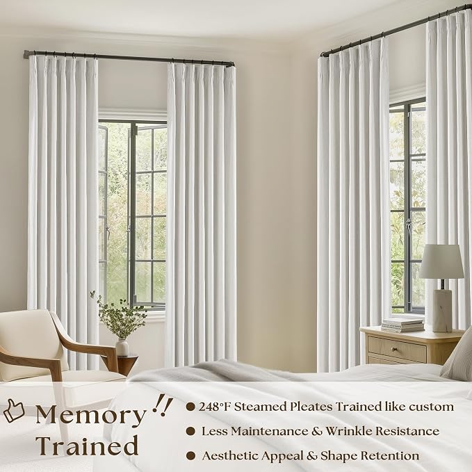 Off White Pinch Pleated 100% Blackout Curtains 102 Inches Long | Linen Blend - Image 2