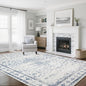 8x10 Washable Area Rugs for Living Room, Dining Room- Blue White | Retro Floral by Srugn