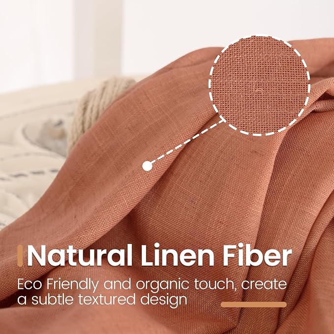BGment Terracotta Linen Curtains 48 Inch Length, Burnt Orange Light Filtering - Image 2
