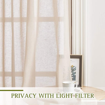 NICETOWN Natural Open Linen Weave Flax Sheer Window Curtains, Ring Top Semi - Image 3