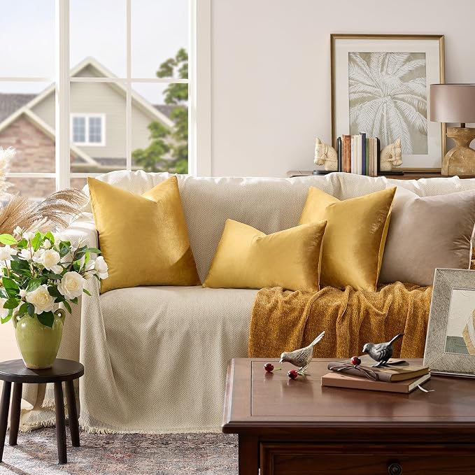 GIGIZAZA Golden Velvet Pillow Covers 20x20 Decorative Pillows Pack of 2 | Throw - Image 2