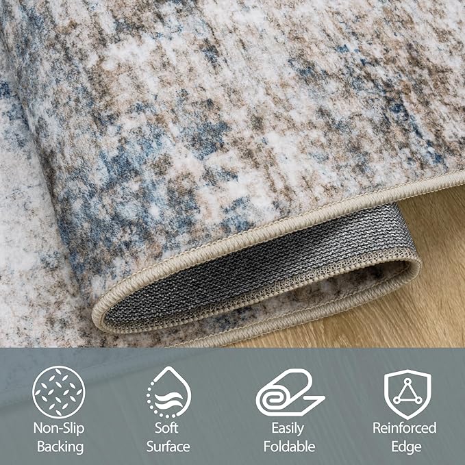 Aelenmu 10x14 Area Rugs for Living Room Washable Dining Room Brown Blue | - Image 4