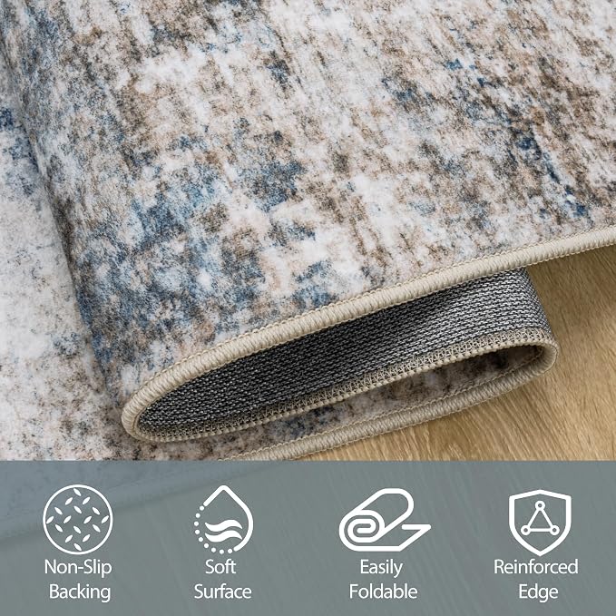 5x7 Area Rugs for Living Room Washable Bedroom Dining Room Brown Blue | Modern - Image 4