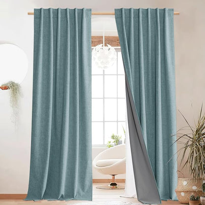 NICETOWN Full Blackout Skylark Blue Linen Curtains 102" Length by NICETOWN