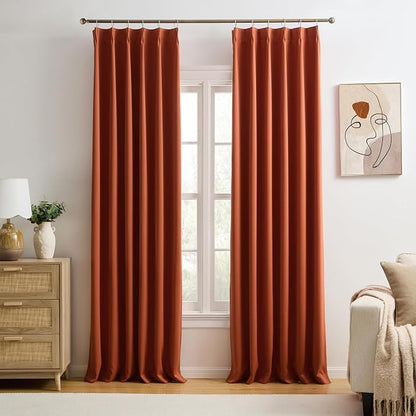 90 Inch Burnt Orange Pleated Curtains by KEQIAOSUOCAI