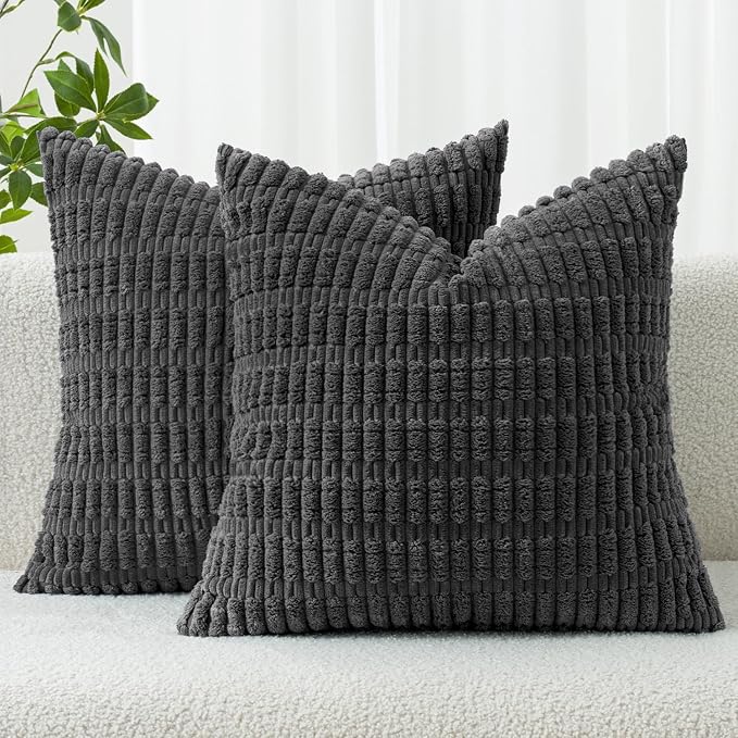 MIULEE Corduroy Decorative Throw Pillow Covers 20x20 Dark Grey Pack of 2 | Soft by MIULEE