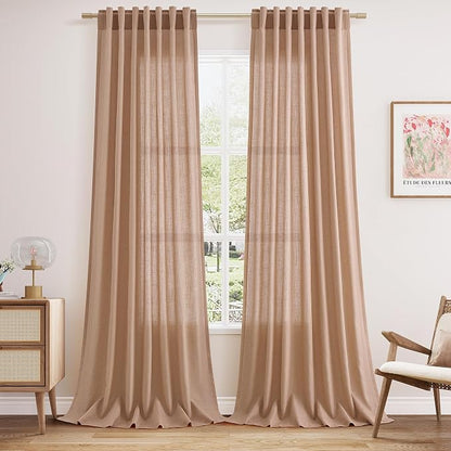 Peach Linen Curtains 90 Inch Long 2 Panels by Nanspring