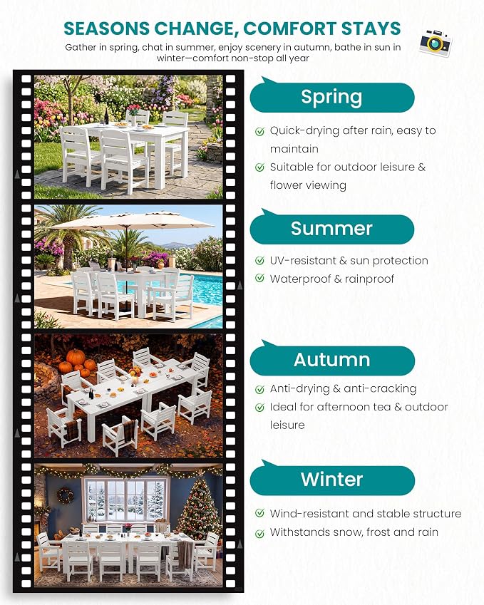 SERWALL HDPE Dining Set for 6: 1 Umbrella Hole Table, 4 Armless + 2 Armchairs. - Image 7