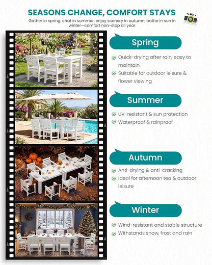 SERWALL HDPE Dining Set for 8: 2 Umbrella Hole Tables + 8 Chairs. Includes 8 - Image 7