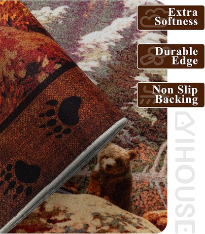 Rustic Cabin Area Rug for Bedroom 8x10, Machine Washable Woodland Bear Rug - Image 4