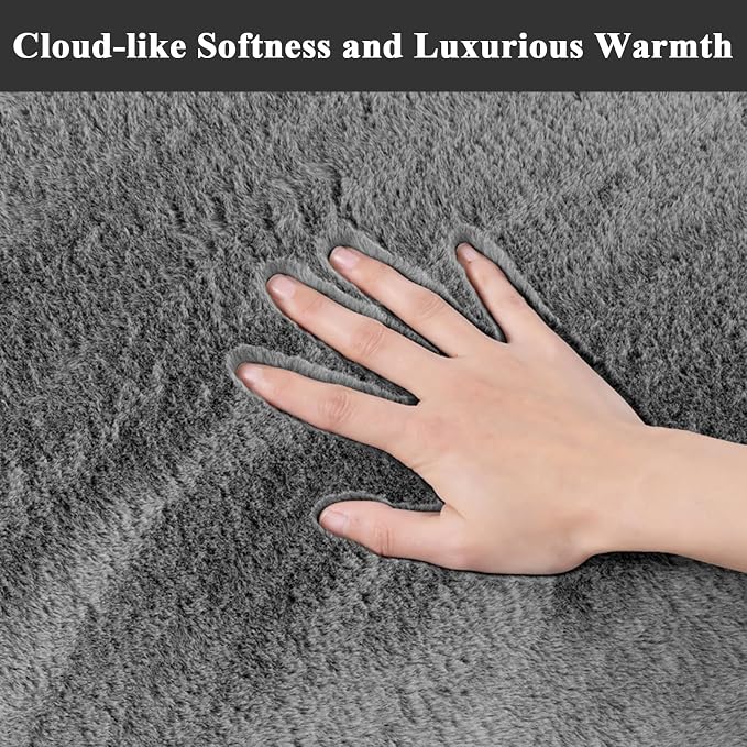 SHACOS Ultra Soft Faux Rabbit Fur Area Rug 5'x7', Non Slip Washable Padded - Image 4