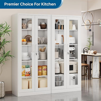 PEUKC Display Cabinet with Glass Doors, 71 Inches Metal Display Case with 4 - Image 9