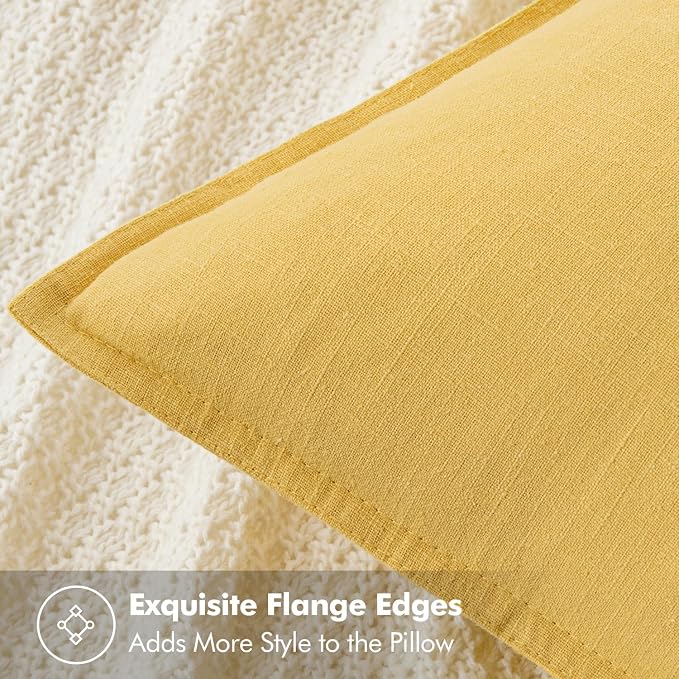 MIULEE Decorative Linen Pillow Covers 20x20 Inch Yellow | Boho Farmhouse​ - Image 2