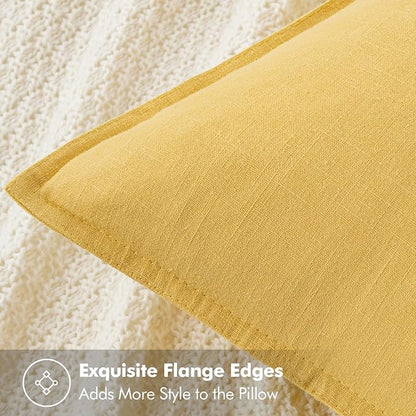 MIULEE Decorative Linen Pillow Covers 20x20 Inch Yellow | Boho Farmhouse​ - Image 2