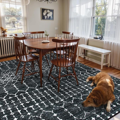 Lahome Moroccan Black 9x12 Rug for Living Room, Washable Non-Slip Ultra-Thin - Image 7