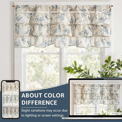 jinchan Ruffled Valance Curtain Linen Floral Kitchen Valance 18 Inch Shabby - Image 8