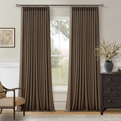 Brown Linen Pinch Pleated Black Out Memory Trained Curtains 102 Inches Long | by Twodrapes