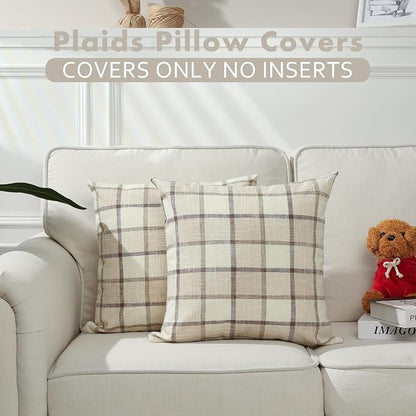 Stellhome Pack of 2 Fall Linen Buffalo Check Decorative Throw Pillow Covers - Image 5